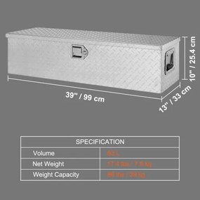 VEVOR Heavy Duty Aluminum Truck Bed Tool Box, Diamond Plate Tool Box with Side Handle and Lock Keys, Storage Tool Box Chest Box Organizer for Pickup, Truck Bed, RV, Trailer, 39&quot;x13&quot;x10&quot;, Silver