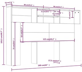 Κεφαλάρι Με Αποθηκευτικό Χώρο Λευκό 160 x 19 x 103,5 εκ. - Λευκό