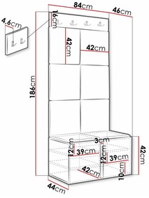 Σετ διαδρόμου Hartford 375, 186x84x46cm, Μαύρο, Μπλε, Πλαστικοποιημένη μοριοσανίδα, Ταπισερί, Ινοσανίδες μέσης πυκνότητας, Εντοιχισμένη, Τοίχου