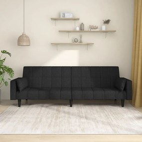 Καναπές Κρεβάτι Διθέσιος Μαύρος Υφασμάτινος με Δύο Μαξιλάρια