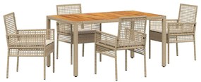 vidaXL Σέτ φαγητού για κήπο 5 pcs Μπεζ συνθετικό ρατάν