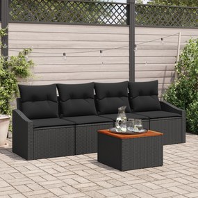 vidaXL Σετ Καναπέ Κήπου 5 pcs Μαύρο 55 x 55 x 37 εκ Ρατάν, Ξύλο