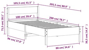 Σκελετός Κρεβατιού Χωρίς Στρώμα 100x200 εκ. Μασίφ Πεύκο - Καφέ