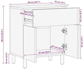 Κρεβατοκάμαρα Μαύρο 50x33x60 cm Στερεό ακατέργαστο ξύλο Mango - Μαύρο