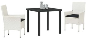 vidaXL Σέτ φαγητού για κήπο με μαξιλάρι 3 pcs Λευκό Πολυ ράταν