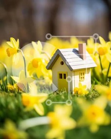 Intra Συλλεκτικό Ξύλινο Παζλ Plywood  4mm - Μικρό κίτρινο σπίτι με ασφόδελους Σε Ξύλινο Κουτί - Διαστάσεις: 10x10 cm – 25 κομμάτια