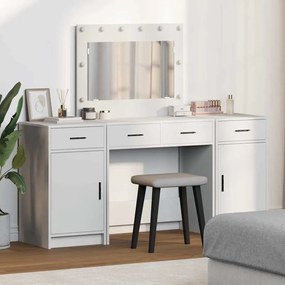 vidaXL Σετ 3 Τεμαχίων Τραπέζι Μακιγιάζ με LED, Λευκό Επεξεργασμένο Ξύλο