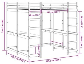 Κρεβάτι Υπερυψωμένο Γραφείο/Σκάλα 180x200 εκ. Μασίφ Ξύλο Πεύκου - Καφέ