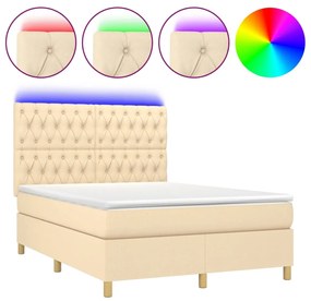 ΚΡΕΒΑΤΙ BOXSPRING ΜΕ ΣΤΡΩΜΑ &amp; LED ΚΡΕΜ 140X190 ΕΚ. ΥΦΑΣΜΑΤΙΝΟ 3135674