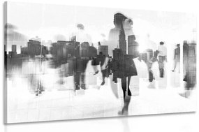Σκιαγραφίες ανθρώπων στη μεγάλη πόλη σε μαύρο και άσπρο - 60x40