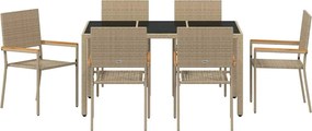 vidaXL Σέτ φαγητού για κήπο 7 pcs Μπεζ συνθετικό ρατάν