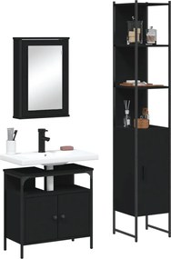 vidaXL Σετ Επίπλων Μπάνιου 3 Τεμαχίων Μαύρο από Τεχν. Ξύλο