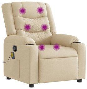 vidaXL Πολυθρόνα Μασάζ Ανακλινόμενη Κρεμ Υφασμάτινη