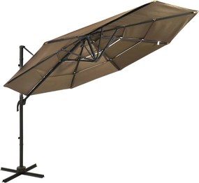 vidaXL Ομπρέλα Κήπου 4 Επιπέδων Taupe 3x3 μ. με Ιστό Αλουμινίου
