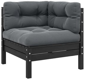 vidaXL Σαλόνι Κήπου Σετ 3 Τεμ. Μαύρο Μασίφ Ξύλο Πεύκου με Μαξιλάρια