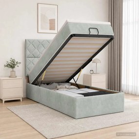 vidaXL Κρεβάτι Ottoman με Στρώμα και LED Ανοιχτό γκρι 100 x 200 cm