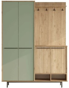 Έπιπλο Εισόδου Os 956LCS2836 147,4x35,5x195,6cm Oak-Green Μοριοσανίδα, Μελαμίνη