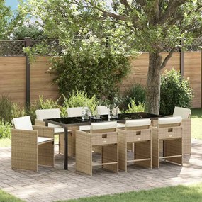 vidaXL Σέτ φαγητού για κήπο 9 pcs Μπεζ συνθετικό ρατάν