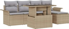 vidaXL Σετ Καναπέ Κήπου με μαξιλάρι 6 pcs Μπεζ Πολυ ράταν