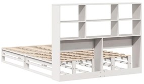 Κρεβάτι Βιβλιοθήκη Χωρίς Στρώμα Λευκό 135x190 εκ Μασίφ Πεύκο - Καφέ