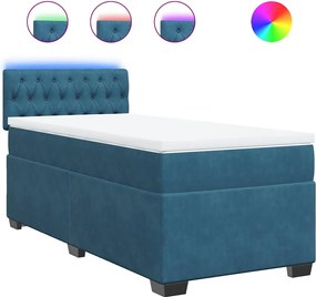 vidaXL Κρεβάτι Boxspring με Στρώμα Μπλε 80 x 200 εκ. Βελούδινο