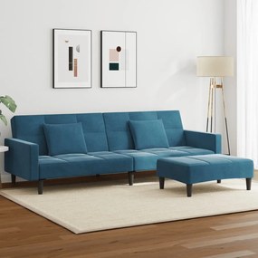 vidaXL Καναπές Κρεβάτι Διθέσιος με Υποπόδιο Μπλε Βελούδινος