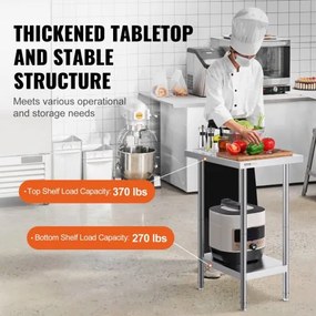 VEVOR Stainless Steel Work Prep Table Commercial Worktable Food Prep 24x18x34in