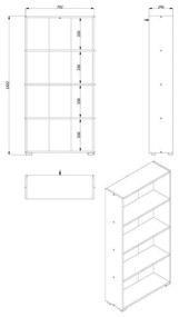 Βιβλιοθήκη Tomar 4 Γκρί Δρύς 70x24,5x142 εκ.