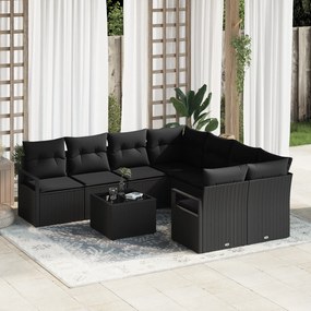 vidaXL Σετ 9 τεμαχίων καναπέ κήπου  με μαξιλάρια μαύρο πολυ ρατάν