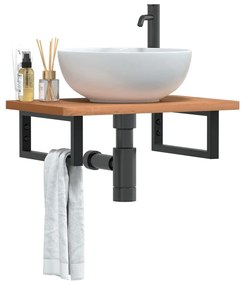 Ράφι Νιπτήρα Τοίχου από Ατσάλι / Μασίφ Ξύλο Οξιάς