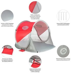 Σκηνή Παραλίας NC3142 Κόκκινη/Γκρι POP UP NILS CAMP