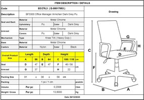 BF3300 Πολυθρόνα Γραφείου Διευθυντή, Μέταλλο Βάση Χρώμιο PU Γκρι   1τμχ