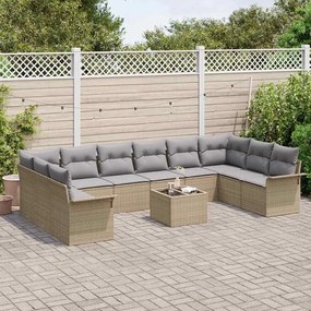 vidaXL Σετ Καναπέ Κήπου με μαξιλάρι 11 pcs Μπεζ Πολυ ράταν