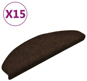 vidaXL Πατάκια Σκάλας Αυτοκόλλητα 15 τεμ Καφέ 65x21x4 εκ. Βελονιασμένο