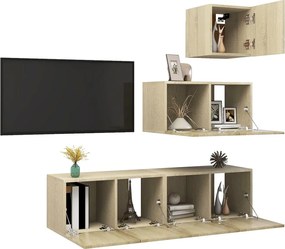 vidaXL Έπιπλα Τηλεόρασης Σετ 4 Τεμαχίων Sonoma Δρυς από Επεξ. Ξύλο