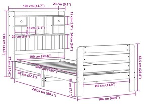 Κρεβάτι Βιβλιοθήκη Χωρίς Στρώμα 100x200 εκ. Μασίφ Ξύλο Πεύκο - Λευκό