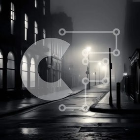 Intra Συλλεκτικό Ξύλινο Παζλ Plywood  4mm - Σκοτεινή και ομιχλώδης αστική οδός Σε Ξύλινο Κουτί - Διαστάσεις Puzzle: 10x10 cm – 25 κομμάτια