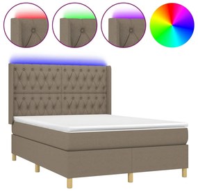 vidaXL Κρεβάτι Boxspring με Στρώμα &amp; LED Taupe 140x200 εκ. Υφασμάτινο