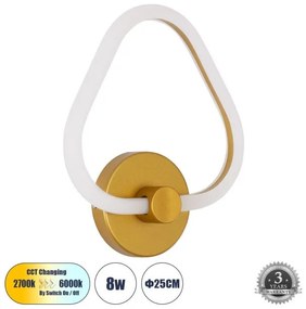 Φωτιστικό Τοίχου Απλίκα LED CCT 8W Αλουμίνιο REGINA Globostar-61342-Χρυσό 61342