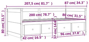 Καναπές Κρεβάτι Χωρίς Στρώμα Καφέ 80x200 εκ. Μασίφ Ξύλο Πεύκου - Καφέ