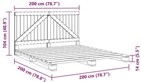 Πλαίσιο Κρεβατιού με Κεφαλάρι 200x200 εκ. από Μασίφ Ξύλο Πεύκου - Καφέ