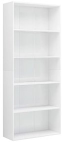 vidaXL Βιβλιοθήκη με 5 Ράφια Γυαλιστερό Λευκό 80x30x189 εκ Μοριοσανίδα