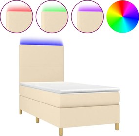 vidaXL Κρεβάτι Boxspring με Στρώμα &amp; LED Κρεμ 100x200 εκ. Υφασμάτινο