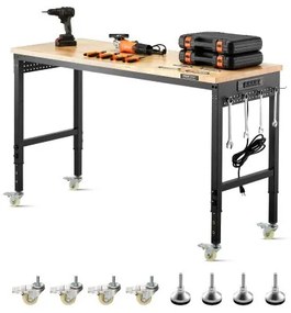 VEVOR 60" Workbench on Wheels Adjustable Height Table with Power Outlet &amp; Pegboard