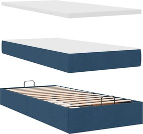 vidaXL Οθωμανικό κρεβάτι με στρώμα &amp; LEDs Μπλε 90x200 cm Ύφασμα