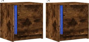 vidaXL Κομοδίνα με Φώτα LED 2 τεμ. Καπνιστή Δρυς από Επεξεργ. Ξύλο