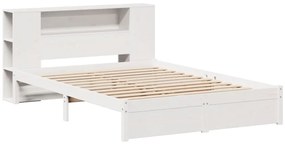 Κρεβάτι Βιβλιοθήκη Χωρίς Στρώμα Λευκό 135x190 εκ Μασίφ Πεύκο - Λευκό