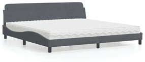 Κρεβάτι με Στρώμα Σκούρο Γκρι 200x200 εκ. Βελούδινο - Γκρι