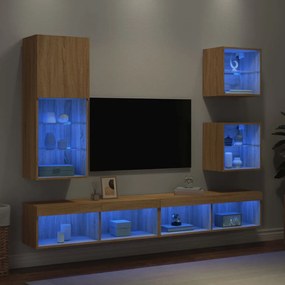 vidaXL Έπιπλα Τοίχου Τηλεόρασης 5 τεμ. LED Sonoma Δρυς από Επεξ. Ξύλο