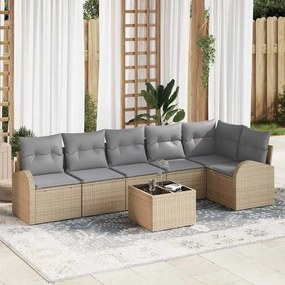 vidaXL Σετ Καναπέ Κήπου με μαξιλάρι 7 pcs Μπεζ Πολυ ράταν